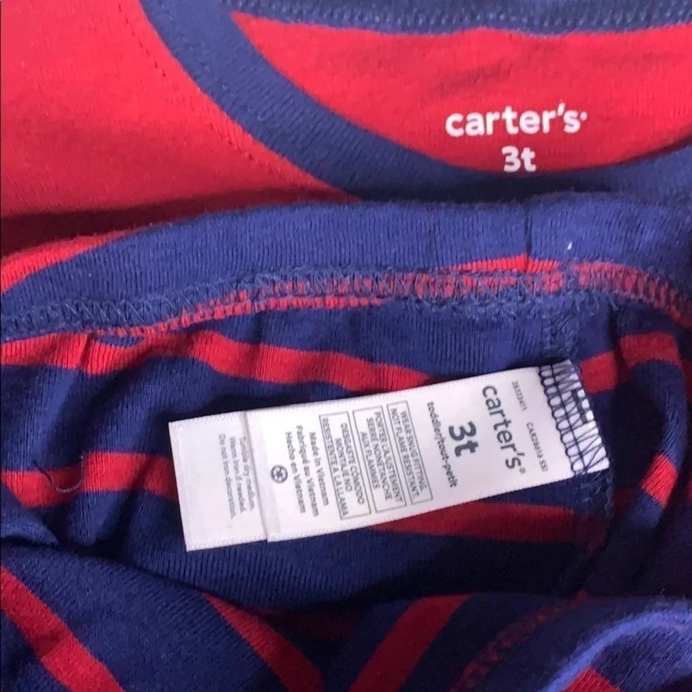 Carter’s 2 piece truck stripe lounge pajama set 3T boys red navy blue